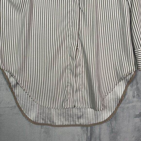 Philosophy White Beige Striped Long Sleeve Button Front Shirt Top Size Medium - Picture 5 of 10